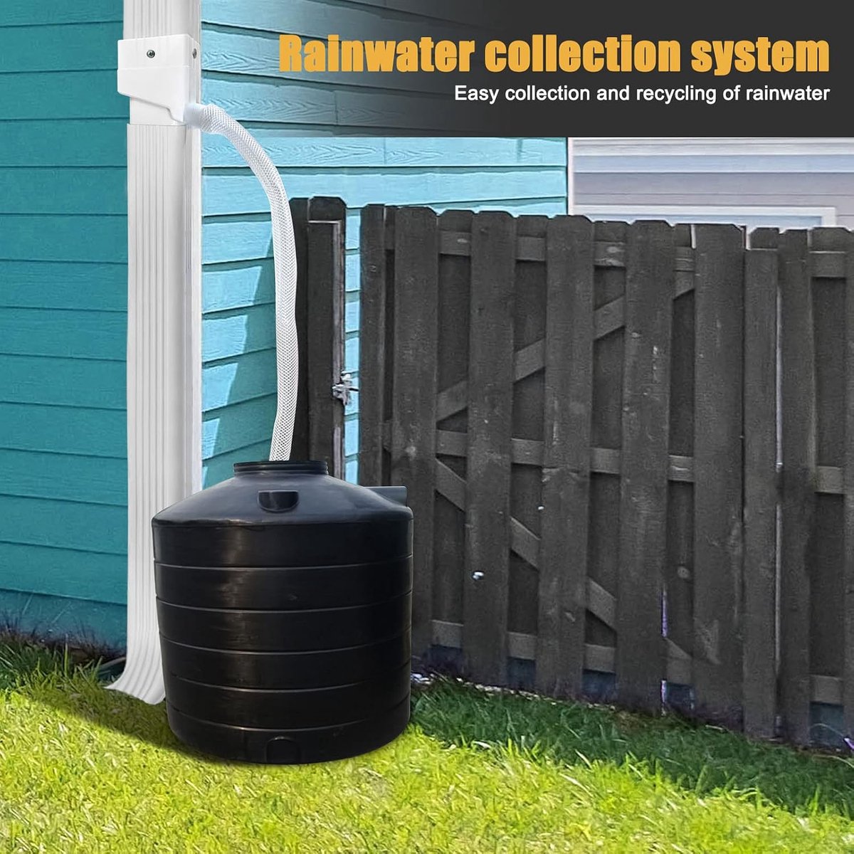 SnelShoppen - Regenwaterafvoer Kit voor Tuin, Professioneel Systeem voor Regenwateropvang, Inclusief 1,2 Meter Slang, Eenvoudige Installatie voor Tuin
