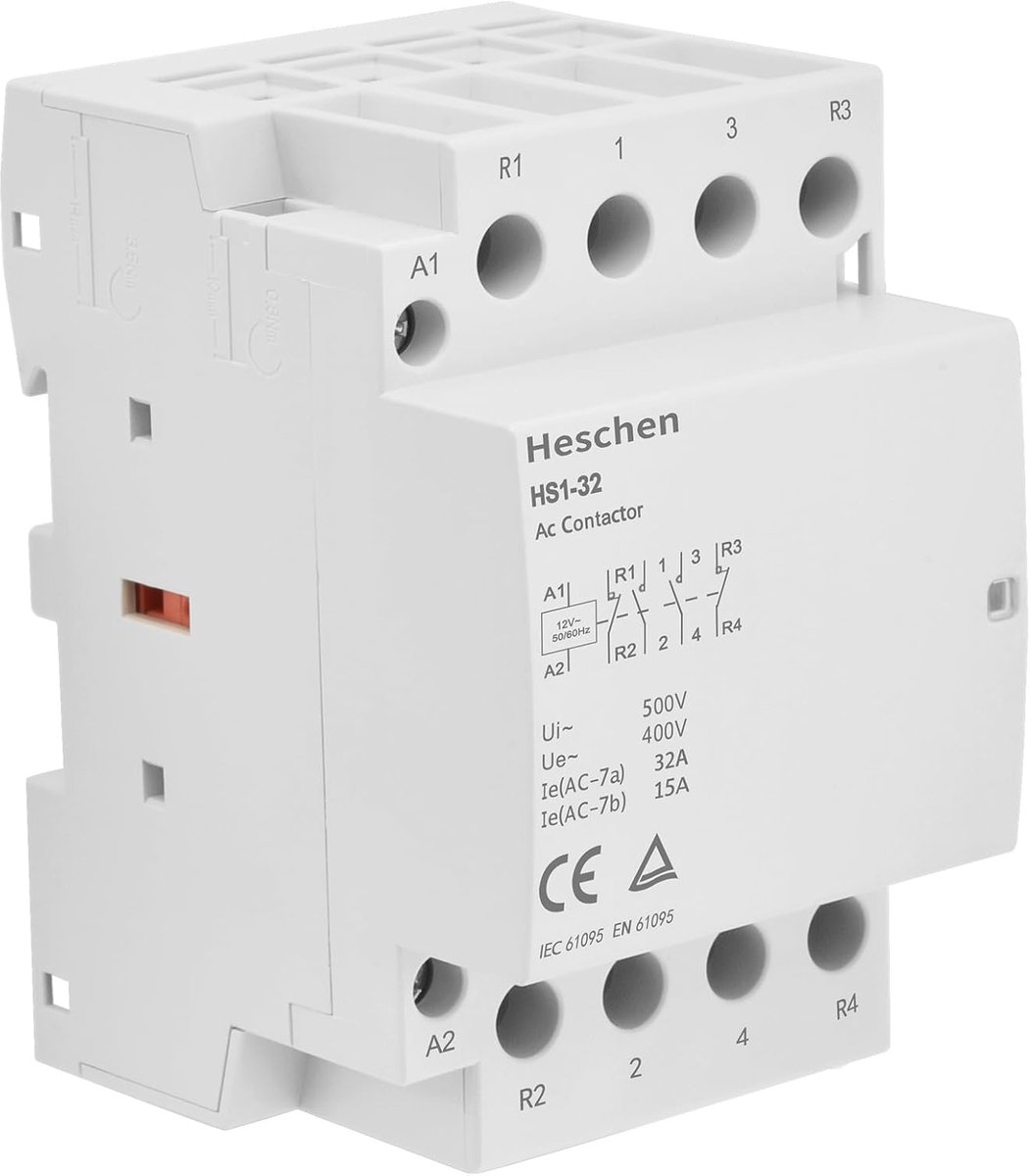 SnelShoppen - AC Schakelaar voor Huishoudelijk Gebruik, 12V AC, 32A, 4 Polig, 2NO 2NC, TUV Gecertificeerd, Ideaal voor Elektrische Installaties, 35mm