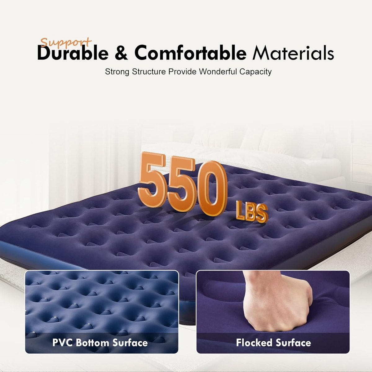 SnelShoppen - Luxe Luchtbed - Opblaasbaar Matras - Dubbele Maat 203 x 183 x 22 cm - Voor Camping, Tuin, Thuisgebruik - Max. Draagkracht 250 kg - Stevi