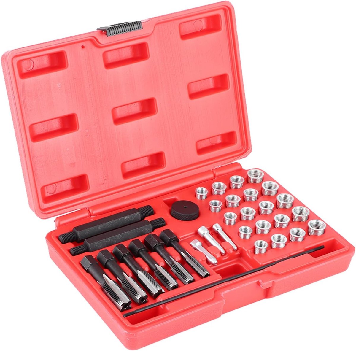SnelShoppen - 33-delig Gloeiplug Reparatieset, Snelle Oplossing voor Beschadigde Gloeiplug Draden, Inclusief Vier Draadadapters, Hoogwaardige Staal, V