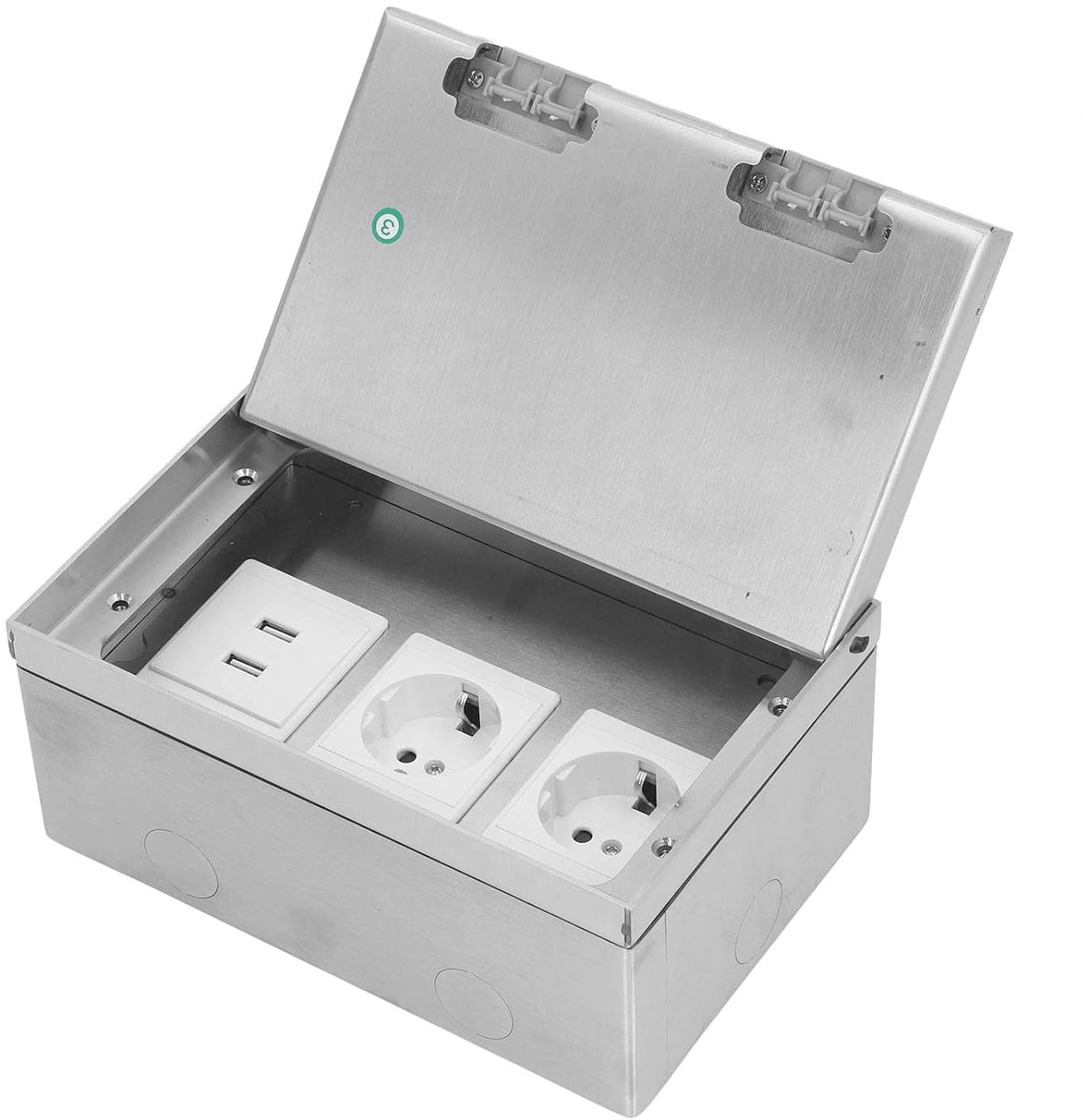 SnelShoppen - Elektrische Vloerkast, Ingebouwd Rvs Stopcontact met 2 EU Standaard Stopcontacten en 2 USB Poorten, Waterdichte Desktop Voeding voor Thu