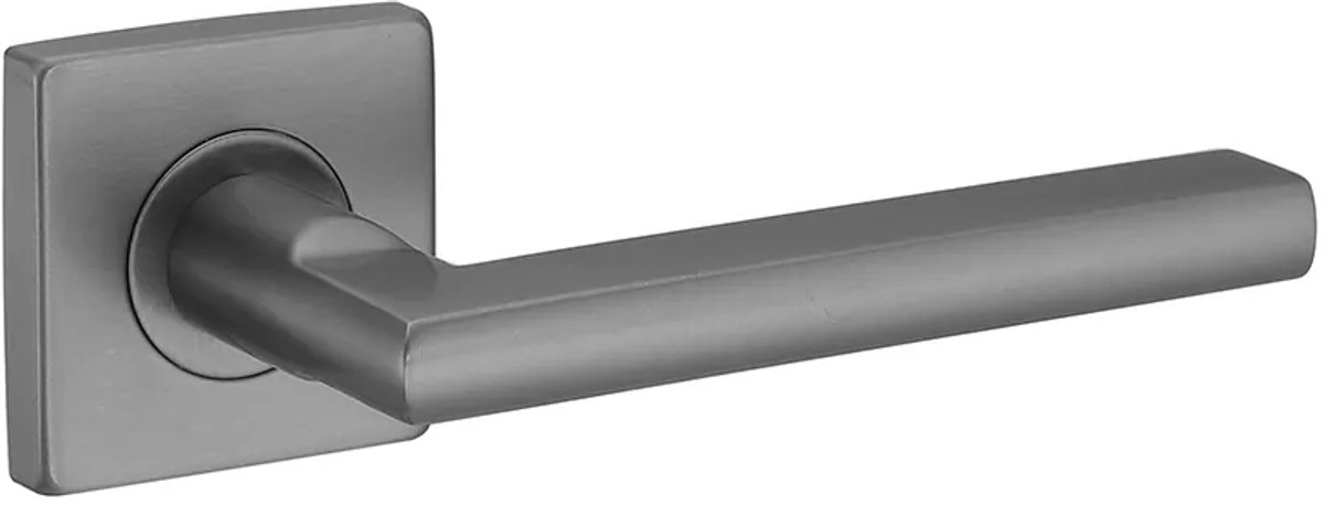 Deurkruk (2x) Emilia 20mm haaks op vierkant rozet geborsteld gun metal PVD gecoat | Gunmetal deurklinken
