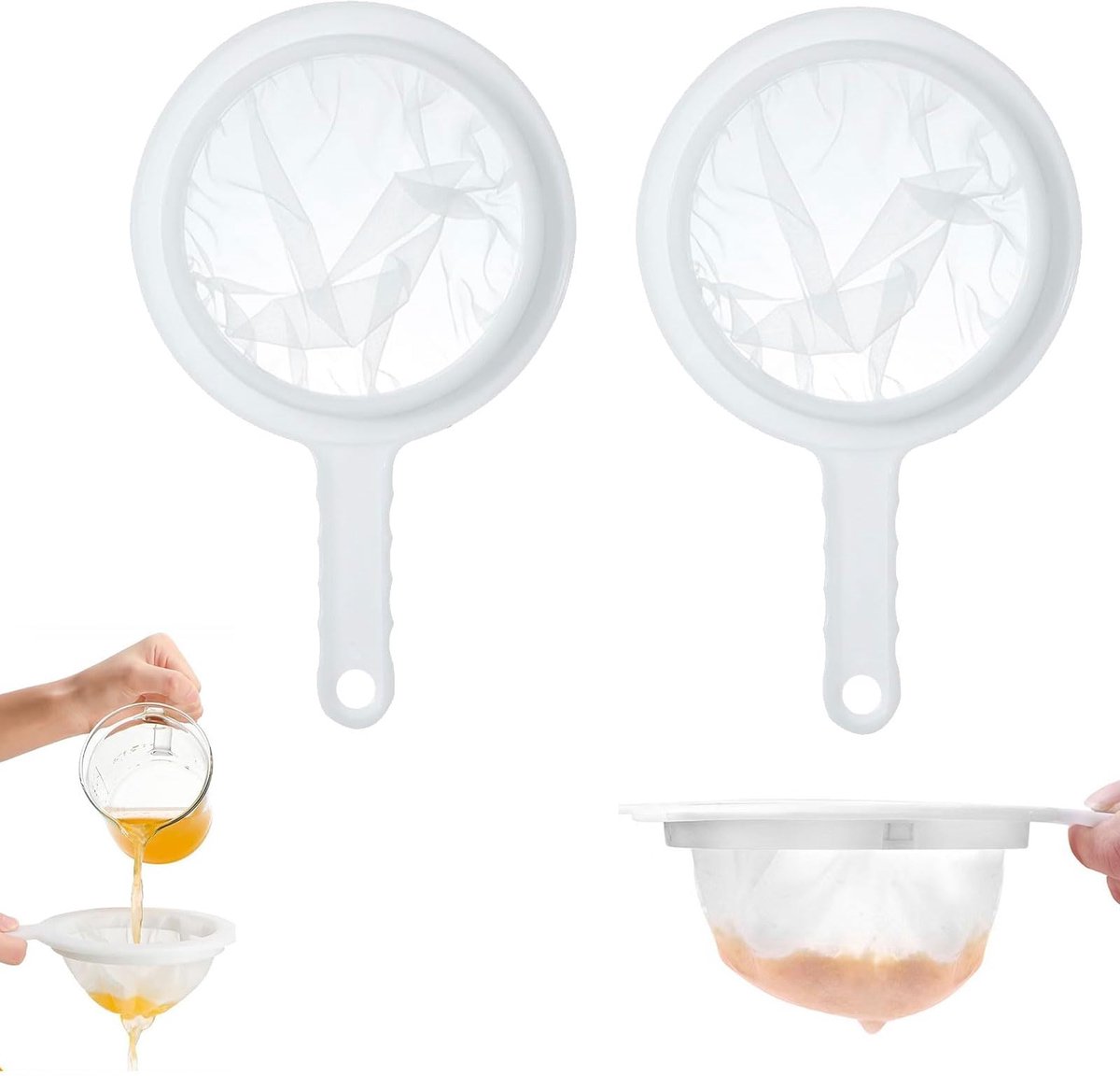 2 Stuks Fijn Zeef voor de Keuken, Nylon Zeef voor Joghurt, Meel en Honing