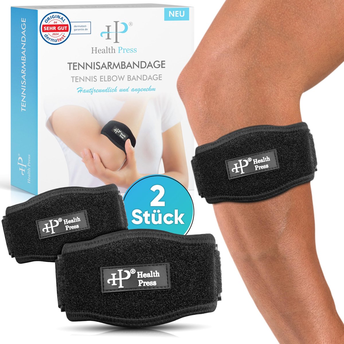 Solidchoice - Tennisarmband met 2 Elleboogbandages voor Ondersteuning bij Tennisarm