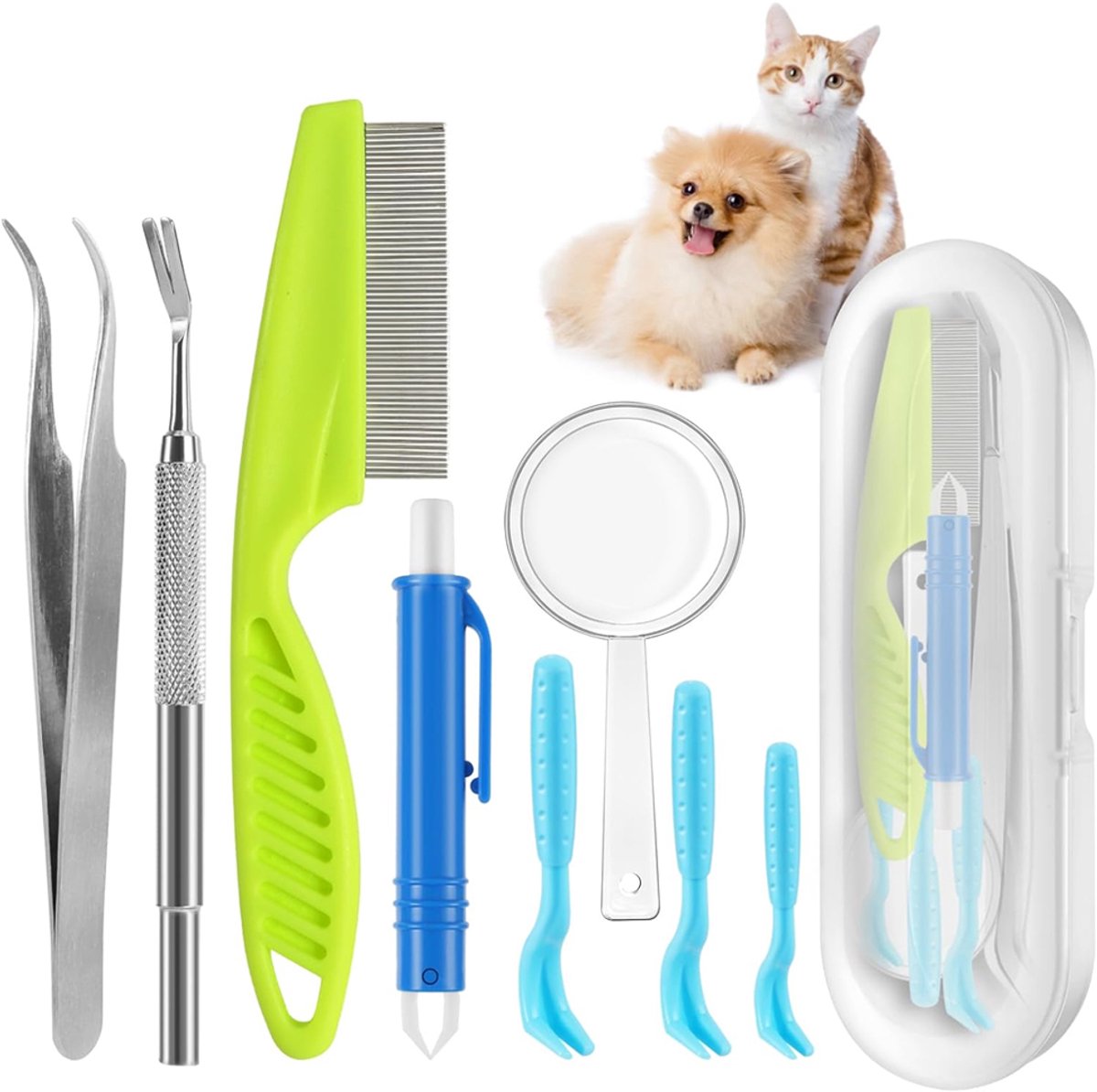 OUYLAF tekentang set - tekentang mens - tekentang hond - Tekenverwijderaar - Tekenpen - Tekenpincet - 9-delige - Voor Hond, Kat en Mens