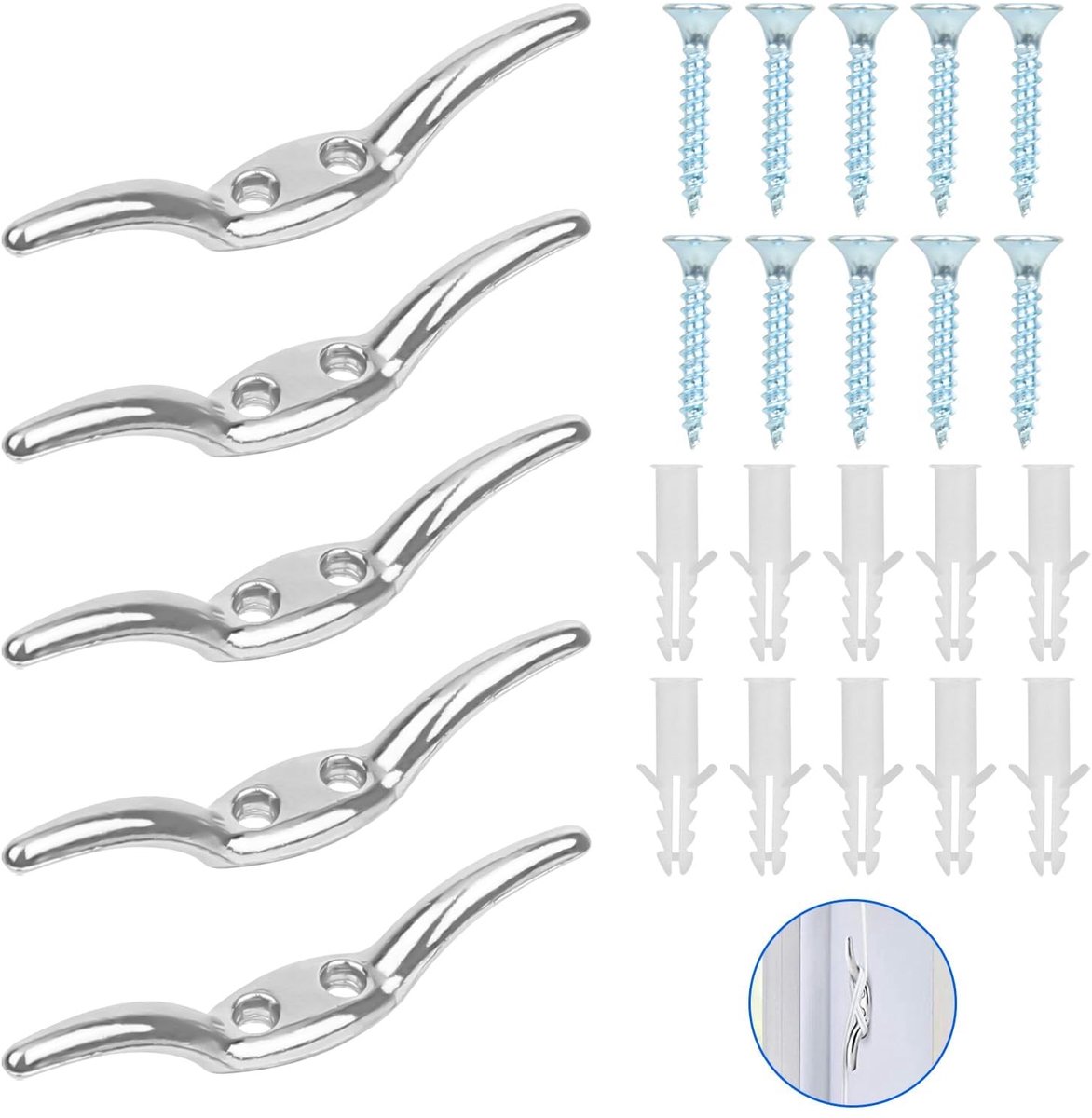 Solidchoice - Set van 5 RVS Lamp Haken met Bevestigingsschroeven voor Boot en Vlaggen
