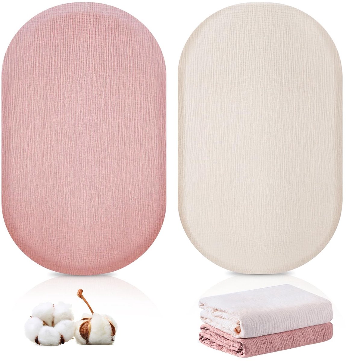 Solidchoice - Set van 2 Fitted Sheets voor Kinderwagen van Katoen