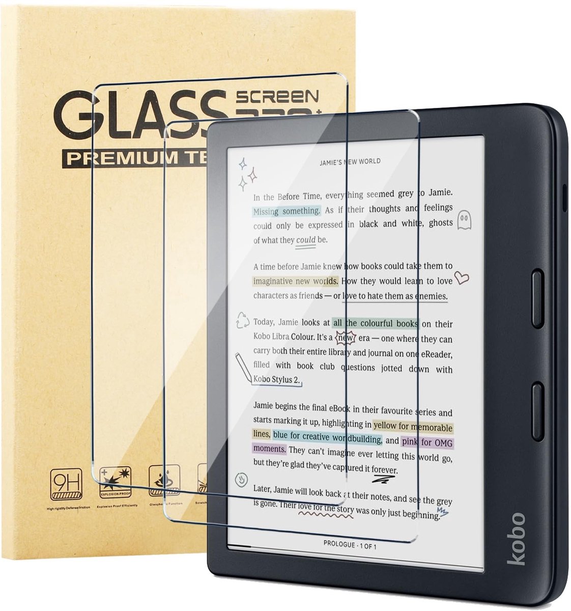 Solidchoice - Geharde Glasfolie voor E-reader, 9H Hardheid, 2 Stuks