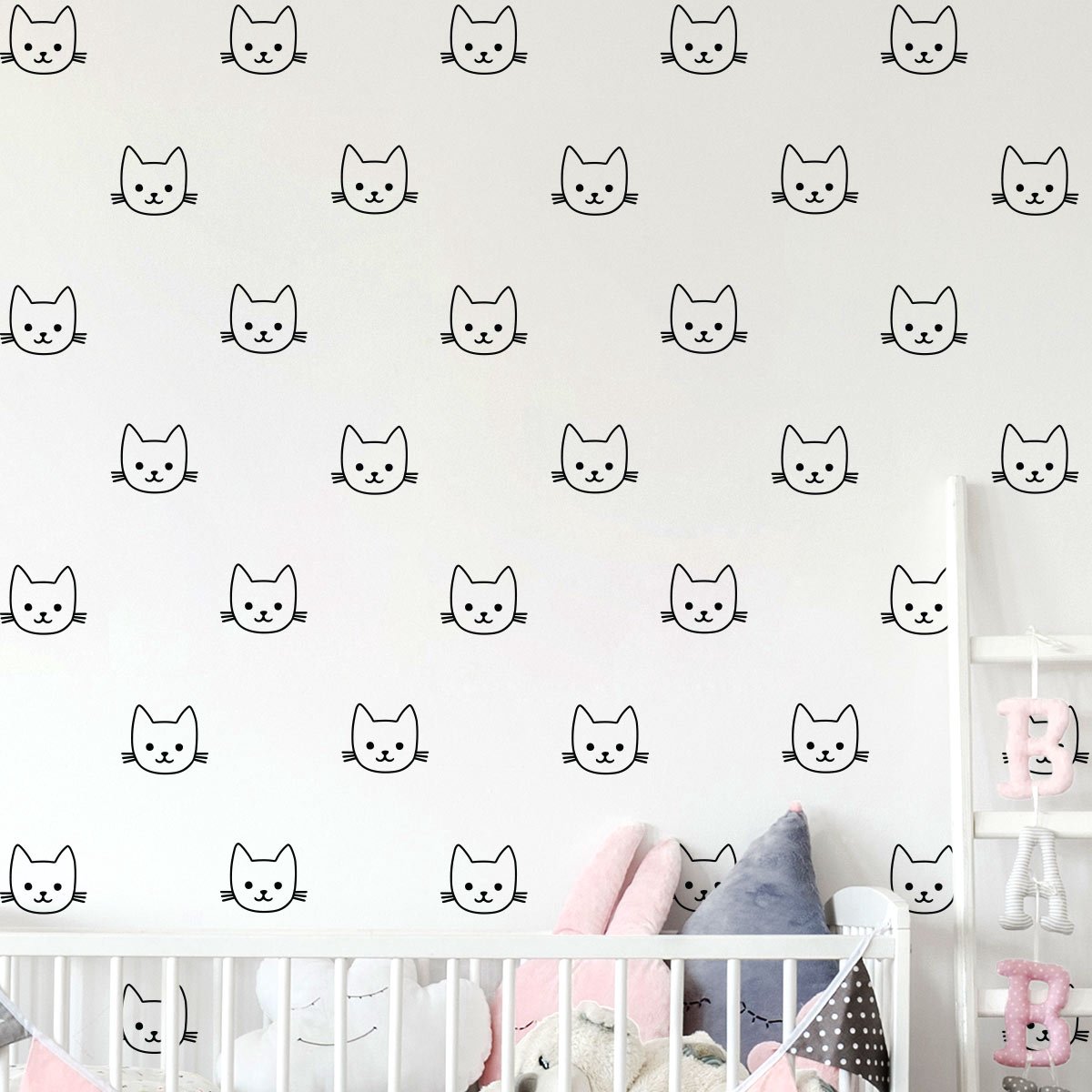 Ambiance Sticker Muurstickers - 60 kattenkoppen - transparante achtergrond - 120x120cm Multi color