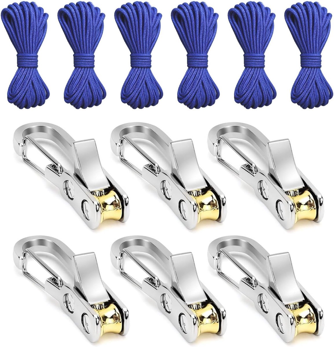 6 stuks touwspanners van roestvrij staal + 6 stuks touw 3 mm x 5 m, touwspanner met touwrol, touwspanner camping met - ShopVlot