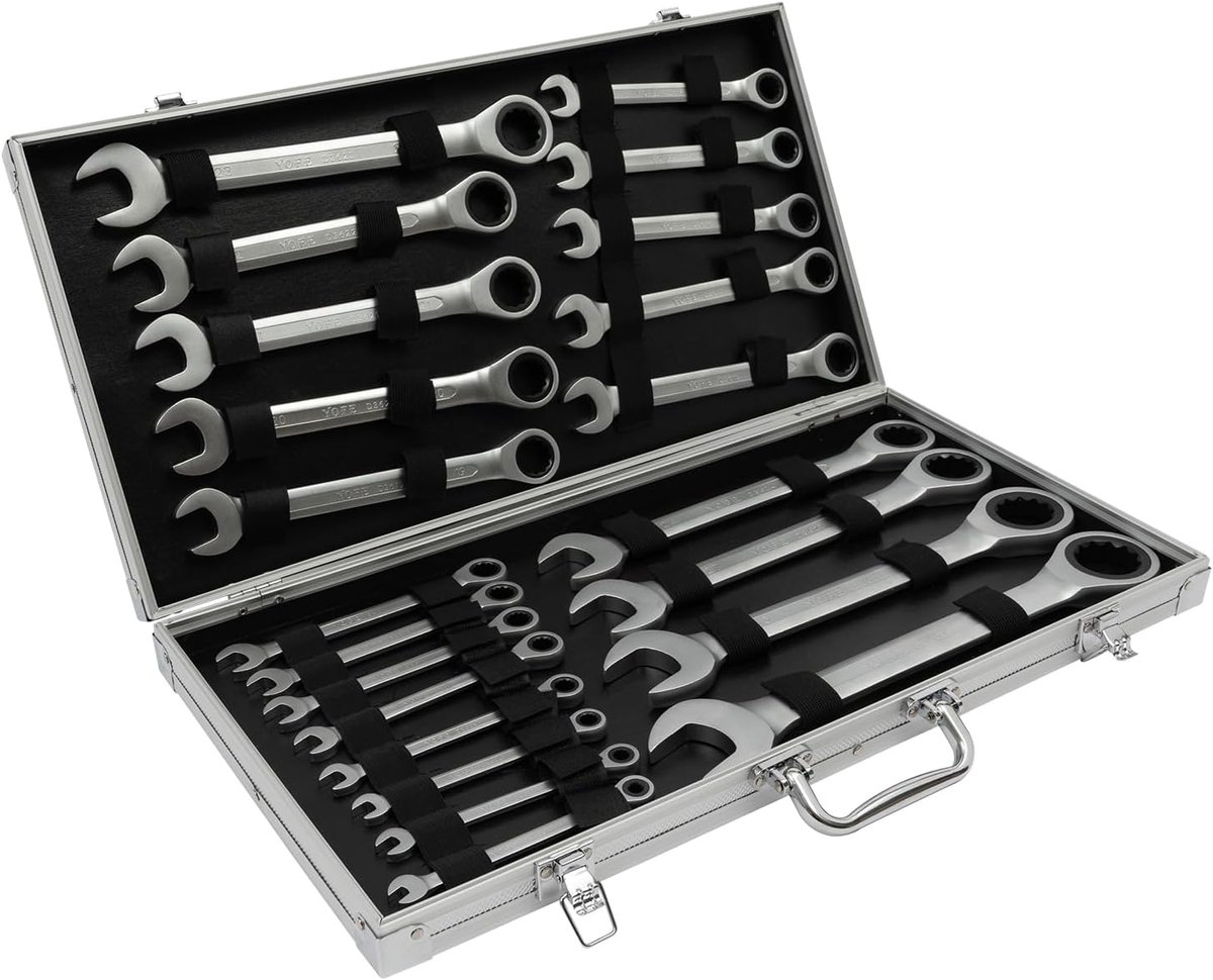 22-delige ratelsleutelset, 6-32 mm, ratelsleutelset, steeksleutel, vorksleutel, gereedschap, draagbare ratelsleutel - ShopVlot