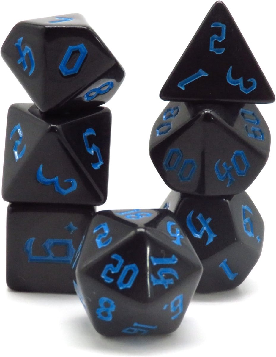 Gothic Black Blue Polyset Dice - Dungeons and Dragons - Polyhedral & RPG Dice - D&D Dice - ShopVlot
