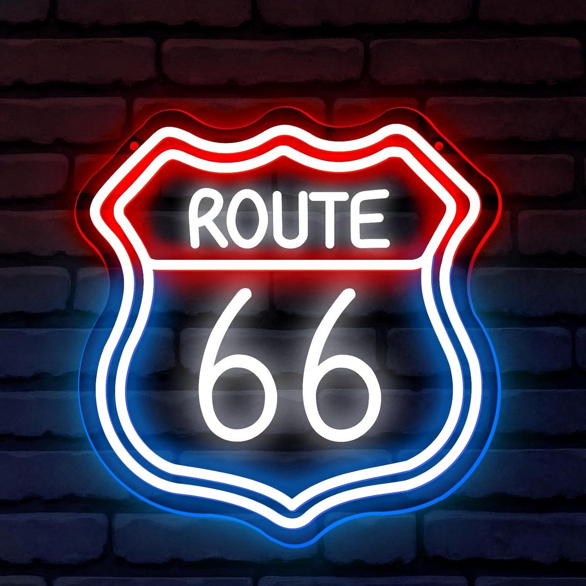 Route 66 Neon Sign, Blue Red White LED Diodes, Neon Lights for Wall Decoration, USB, Adjustable Brightness, Acrylic - ShopVlot