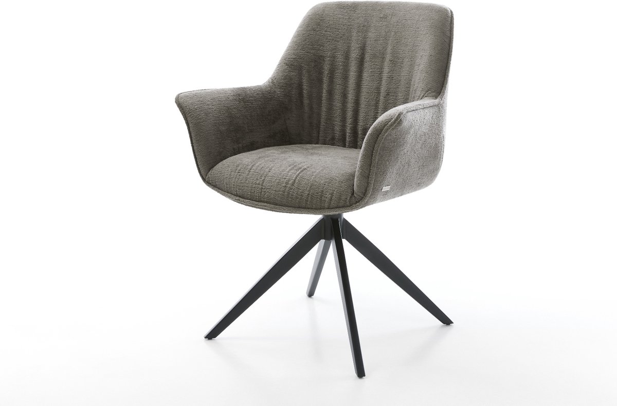 Eetkamerstoel Keila-Flex met armleuning kruisframe breed zwart bouclé zacht mud 360° draaibaar rocker-functie