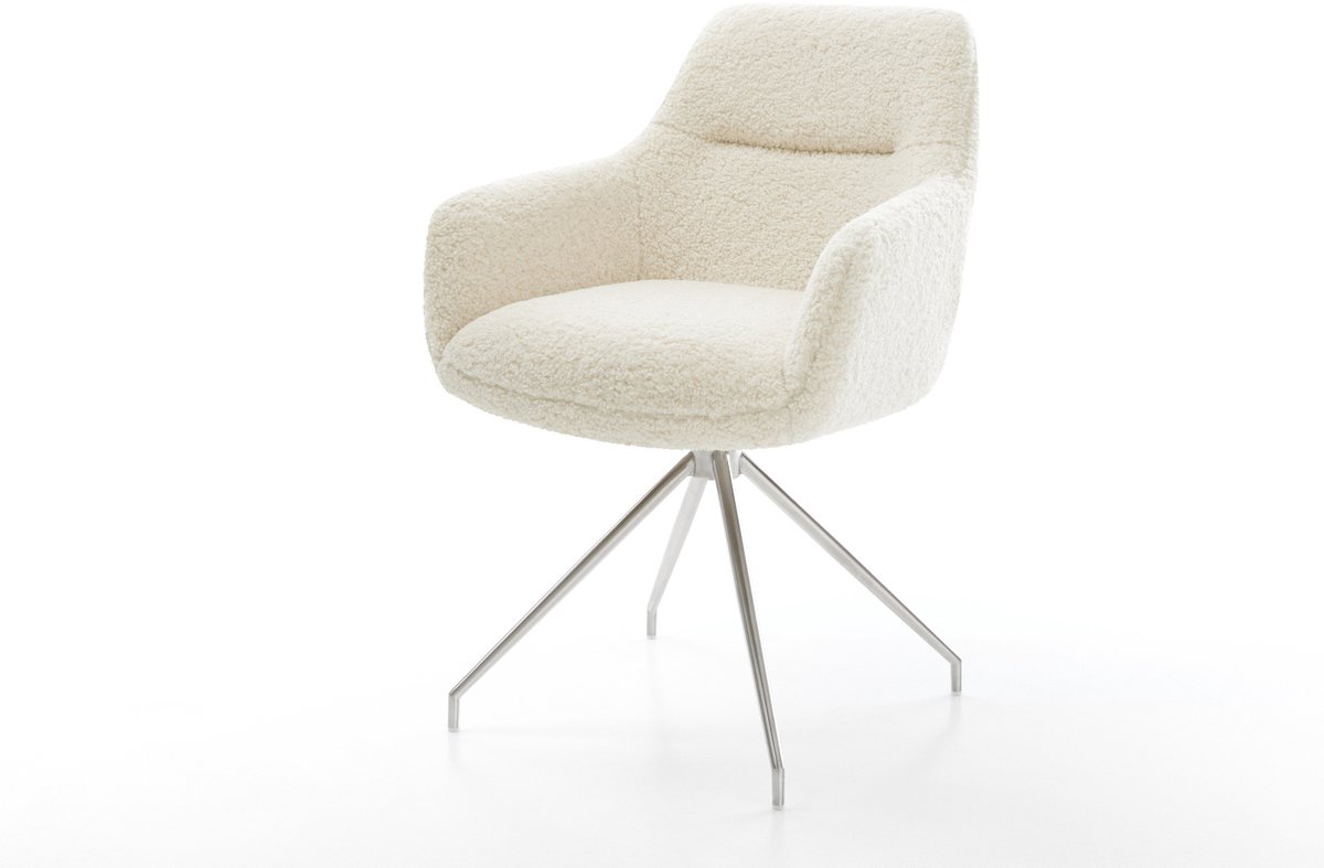 Gestoffeerde-stoel Pejo-Flex kruisframe conisch roestvrij staal teddy beige pocketveer kern