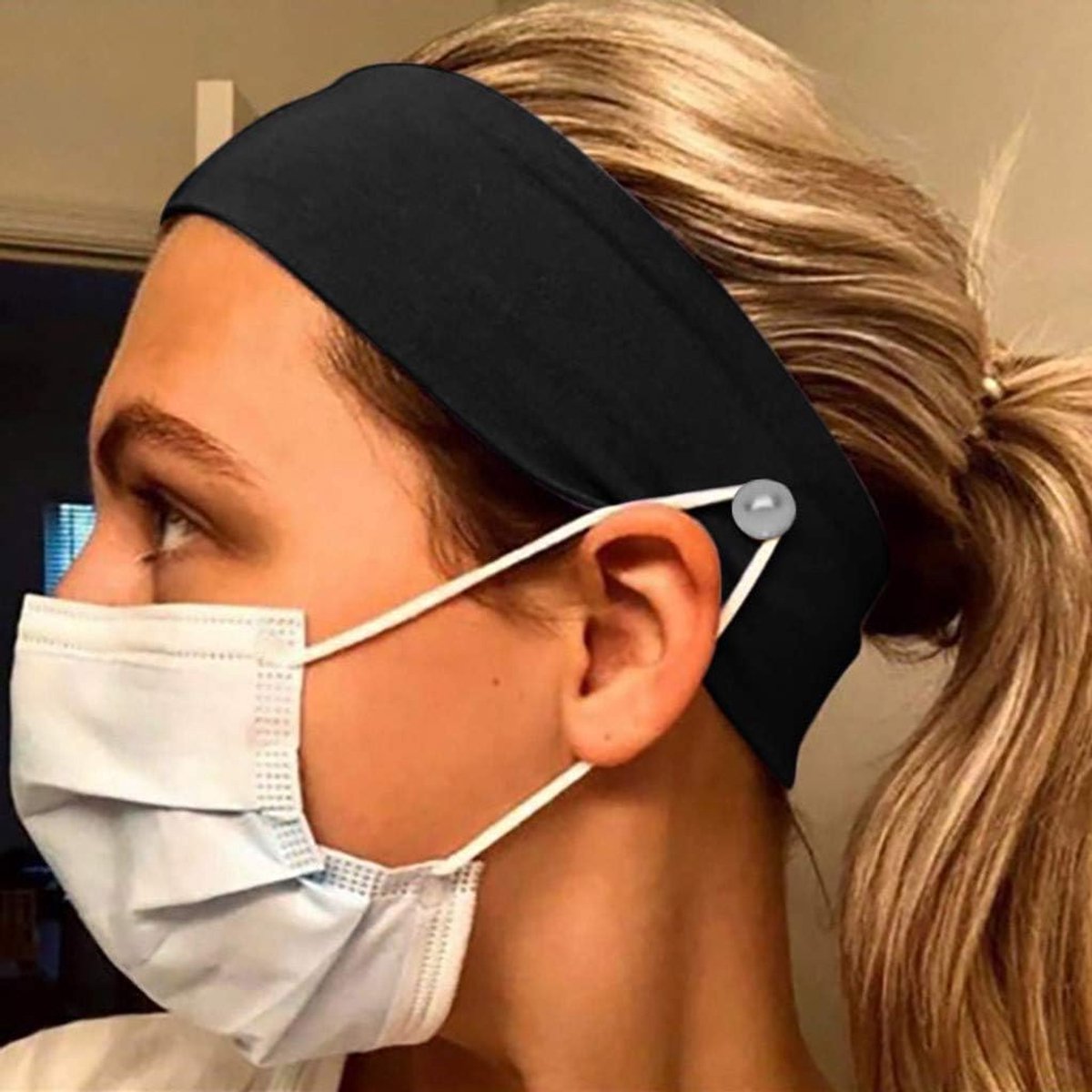Elastic Fixed Mask Hairband Button Head Band Mask Turban Hair Accessories Fashion Breathable Sports Headwear Scarf - ShopVlot