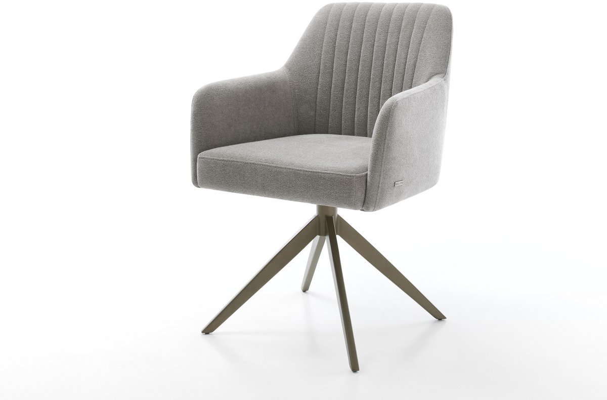 Eetkamerstoel Greg-Flex kruisframe breed afwerking met titanium zachte stof met structuur grijs 360° draaibaar rocker-functie pocketveer kern