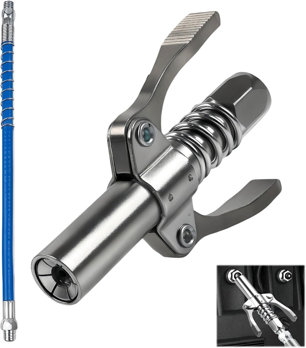 Vetpersmondstuk, hogedruk-vetpers, accessoires 10.000 psi, dubbele handgreep koppeling voor smeernippel met 30 cm - ShopVlot