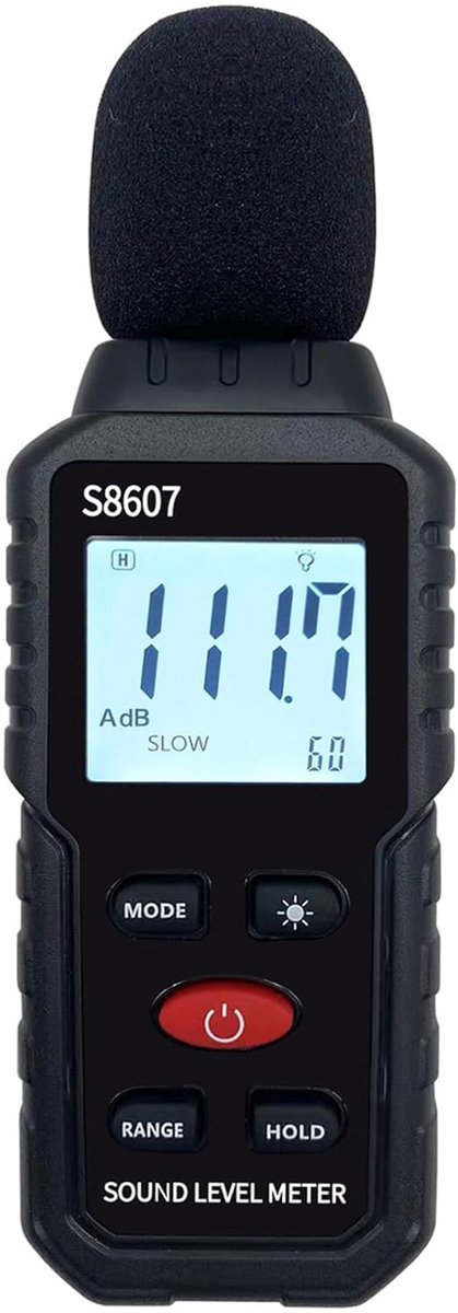 Geluidsniveaumeter - Digitale geluidsniveaumeter - Decibels - Omgevingsgeluidsmeter - Geluidsdetector voor thuis - LCD-scherm met hoge resolutie en achtergrondverlichting - 30 tot 130 dB - Grijs