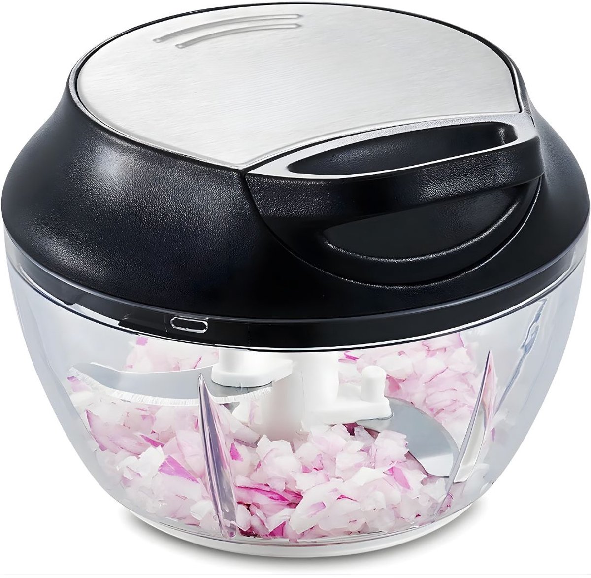 KIRA® Hakmolen - Handmatige Hakmolen met Trekkoord - Multi Hakmolen Handmatig - Zwart/Wit - 13cm x 8cm x 10cm