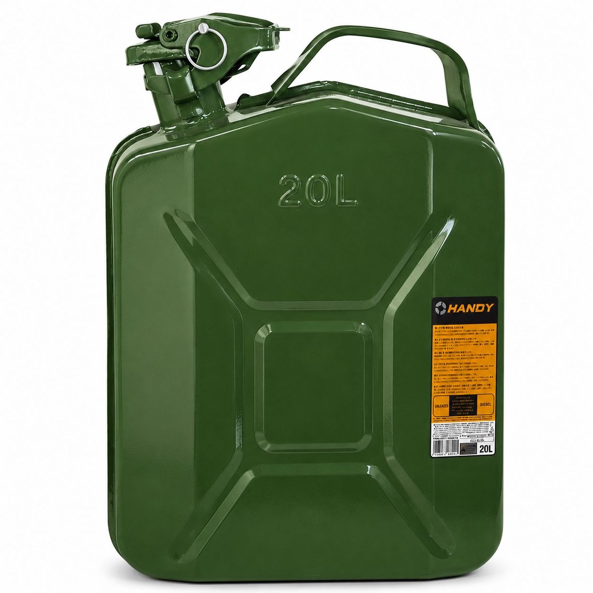 Metalen Jerrycan 20 Liter - Stalen Brandstof Jerrycan voor Benzine & Diesel - 20L Benzine Jerrycan - Robuuste Brandstofkan - Groen - 1 Stuks [10886-20]