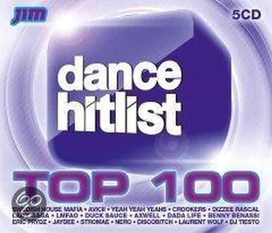 5CD Dance Hitlist Top 100 compilatiealbum met DJ namen.