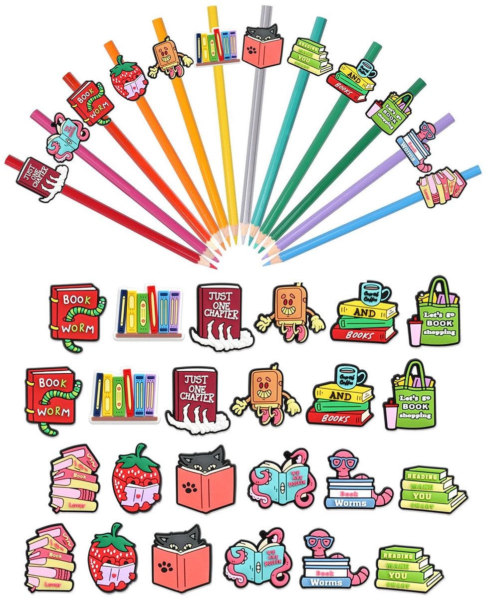 Solidchoice - 24 Decoratieve Siliconen Clips voor Pennen - Kantooraccessoires voor Kinderen en Volwassenen