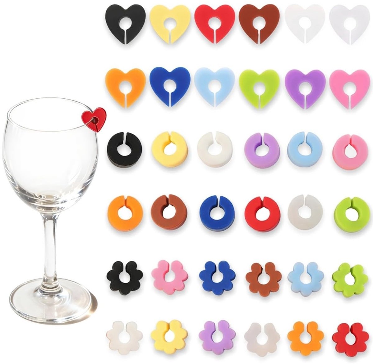 Solidchoice - 36 Stuks Wijnglazenmarkers van Siliconen - Feestaccessoires voor 12 Personen
