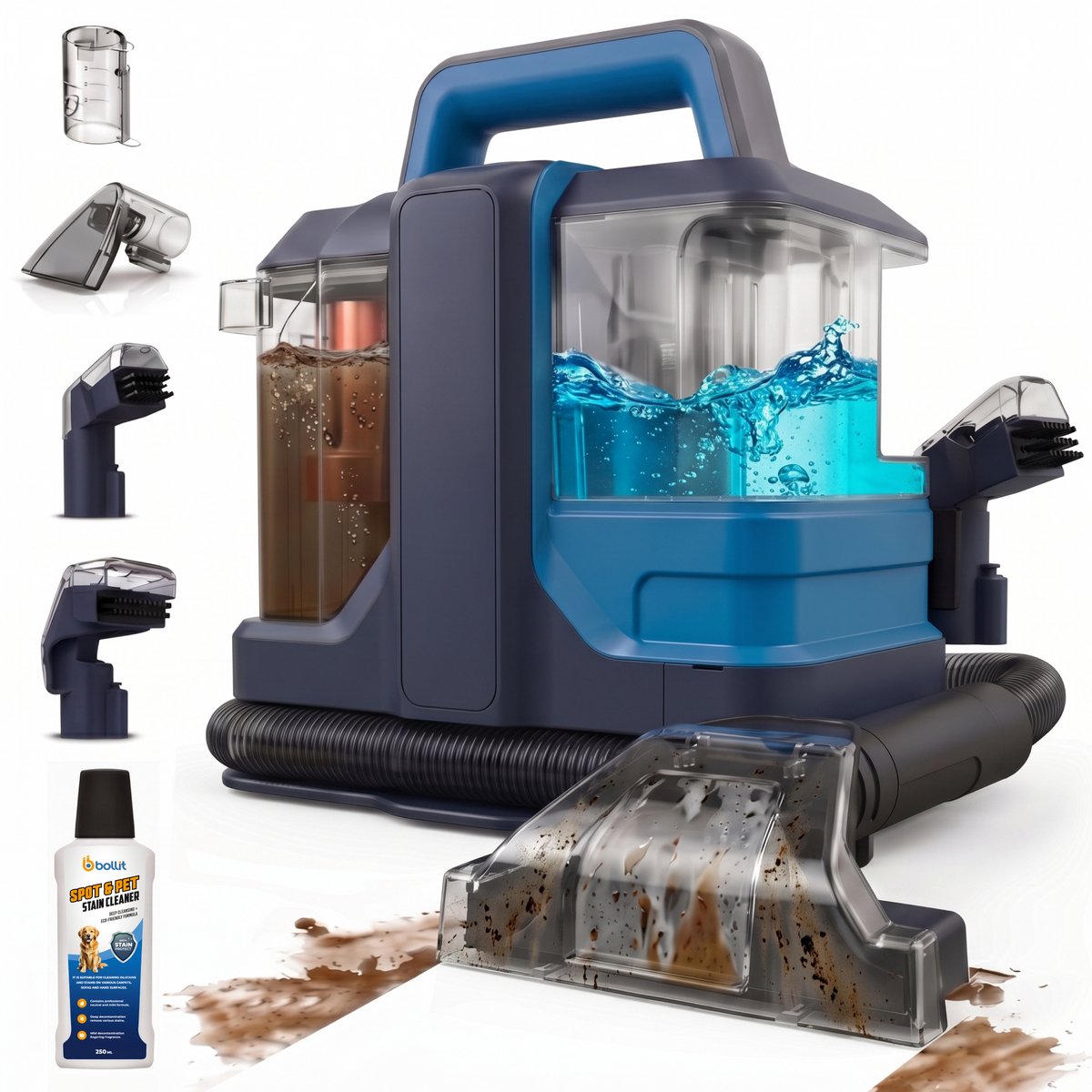 Bol.com BOLLIT Tapijtreiniger 750W - Vlekkenreiniger - Waterstofzuiger - 4 Opzetstukken - Zetelreiniger - Bank reiniger - Meubel... aanbieding