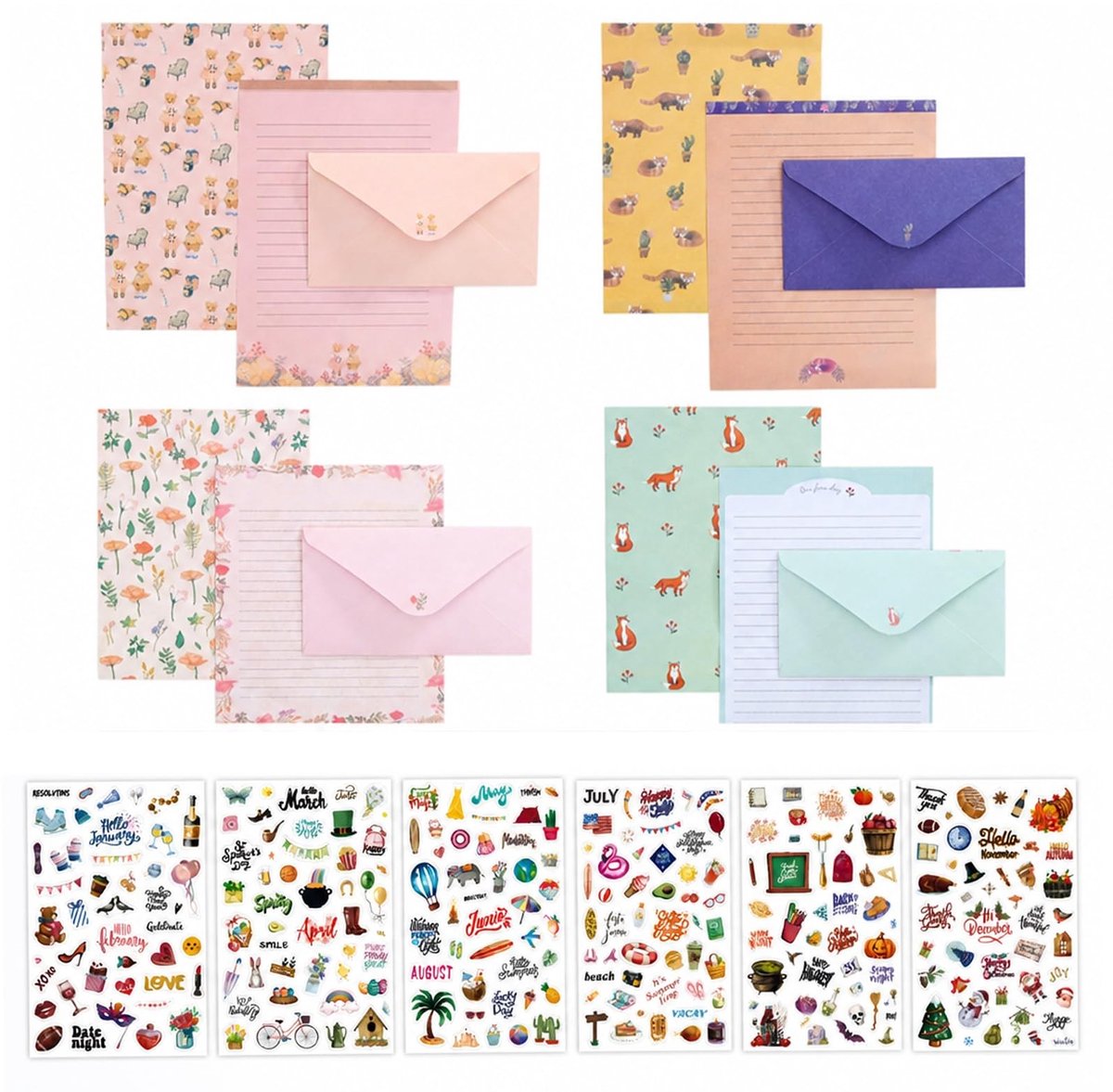 Solidchoice - 42 Stuks Briefpapier met Enveloppen en Plannerstickers