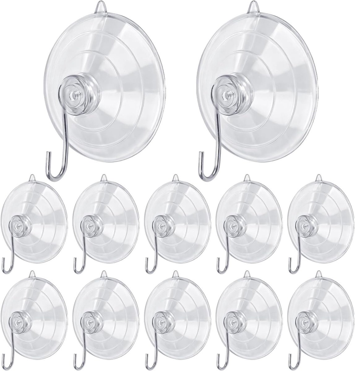 Set van 12 Zuignappen met Haken - Transparant - Ø 60 mm - Draagvermogen tot 5 kg - Voor Ramen, Glas, Keuken en Badkamer