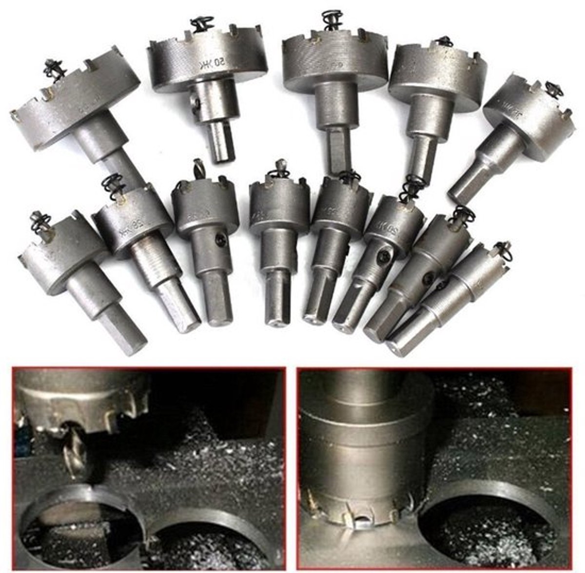 Carbide Boorset van 13 Stuks voor TCT Metaalboren, Geschikt voor RVS, Diverse Diameters van 16mm tot 53mm