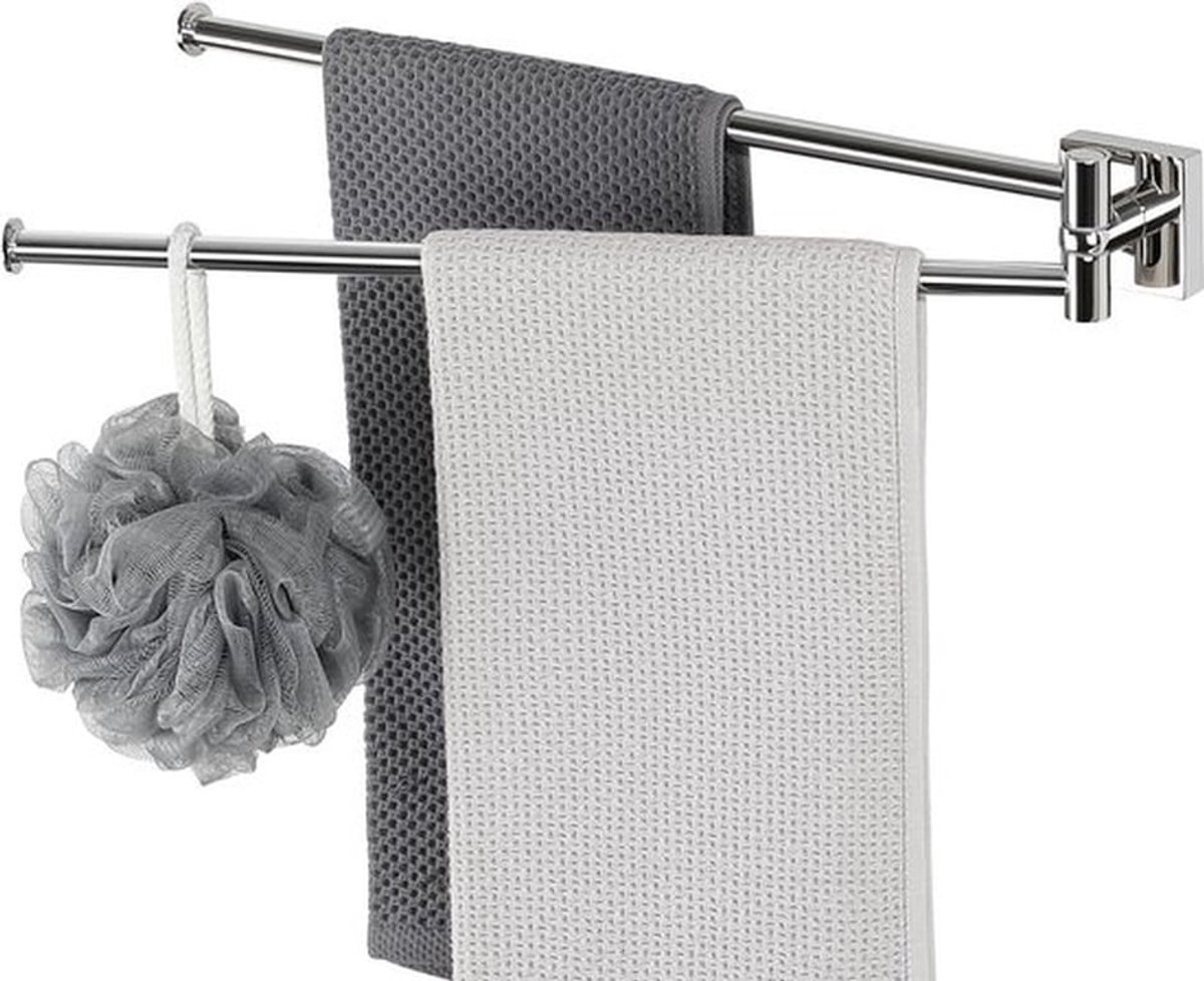 Draaibaar Handdoekrek van 40 cm - Chroom wandbevestiging, RVS handdoekhouder voor keuken en badkamer, ruimtebesparend en stijlvol ontwerp