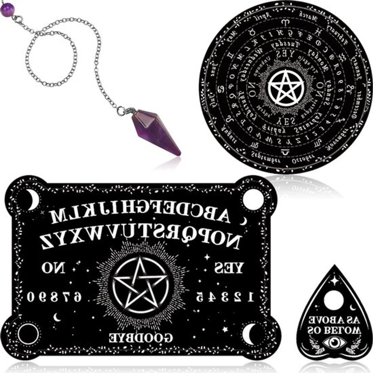 Pendel Dowsing Set met Amethist, Houten Spirit Board en Planchette voor Wicca en Divinatie