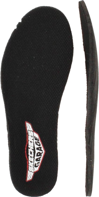 Zwarte Skechers Garage binnenzool, plat en op profiel.