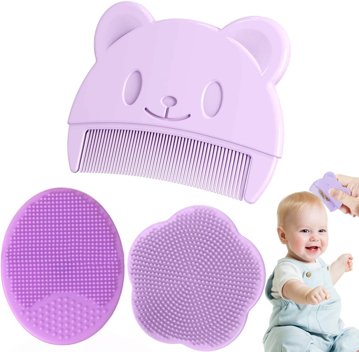 Solidchoice - Set van 3 Baby Haarborstels en Shampoo Borstels