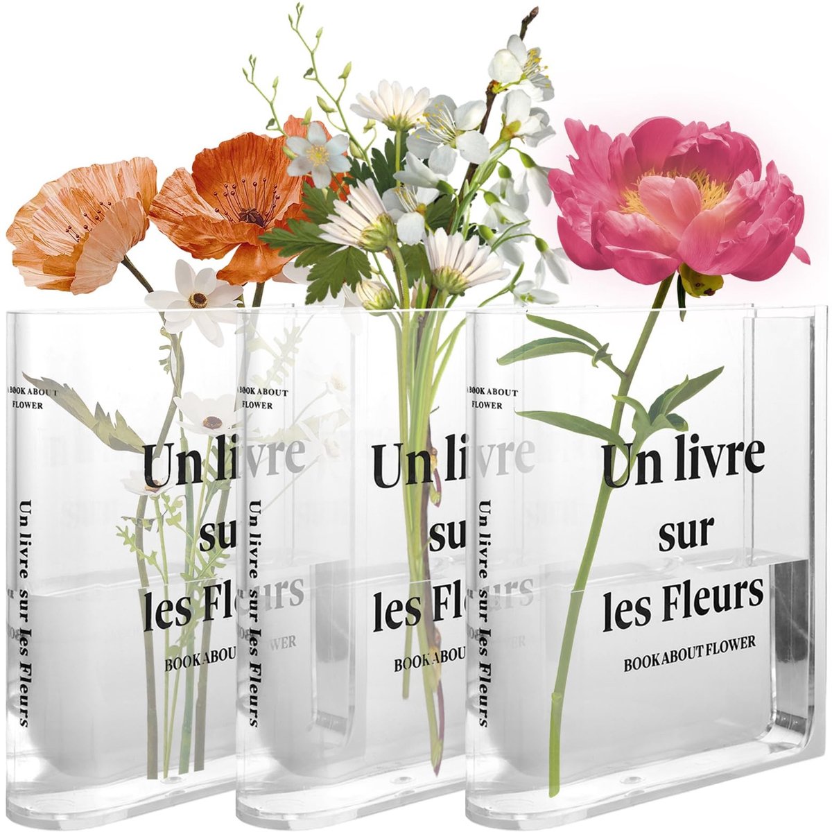 Solidchoice - 3 Stuks Transparante Boekvaas voor Tafeldecoratie