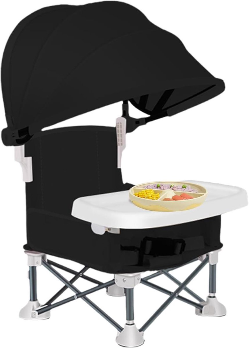 Baby Eetstoel Opvouwbaar - Reis Kinderstoel - Veilig Eten - Compact Vouwmechanisme - 3.2 ponden - Zwart