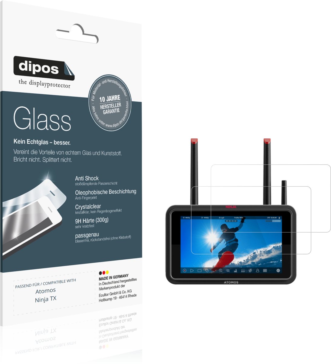 dipos – 2x Pantserfolie geschikt voor Atomos Ninja TX | 9H Screenprotector