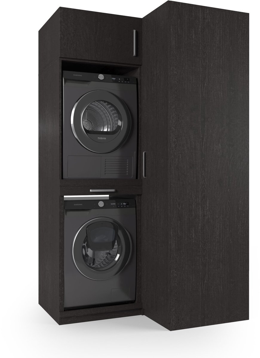 Wasophoogte® Wasmachine Kast Madrid - Wasmachine verhoger - Wasmachine ombouw - 700(D)*1365(B)*2350(H) mm - Zwart