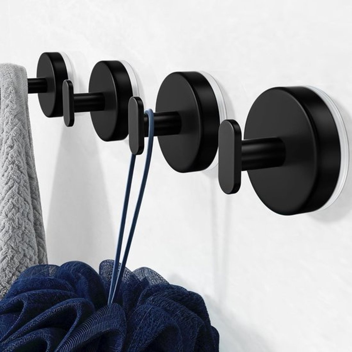 Extra sterke zuignap haken voor badkamer en keuken - 15LB haak voor handdoeken, sponzen en jassen - Mat zwart 4-pack voor tegels, glas en spiegels