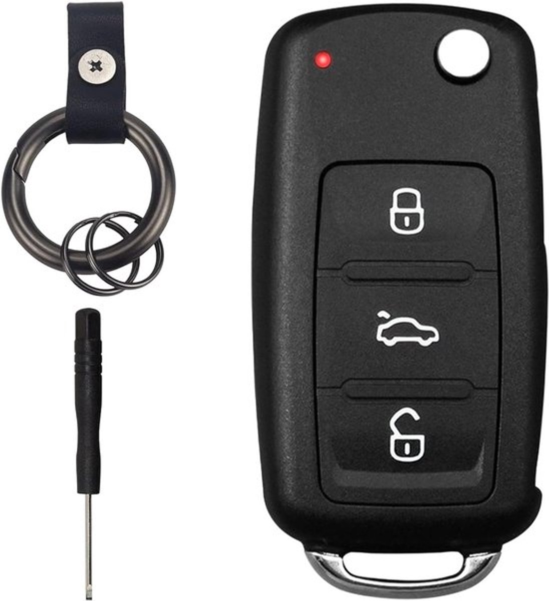 Sleutel-etui met 3 knoppen en sleutelhangers voor VW en Skoda - Vervangende sleutel voor Golf, Polo, Tiguan en meer