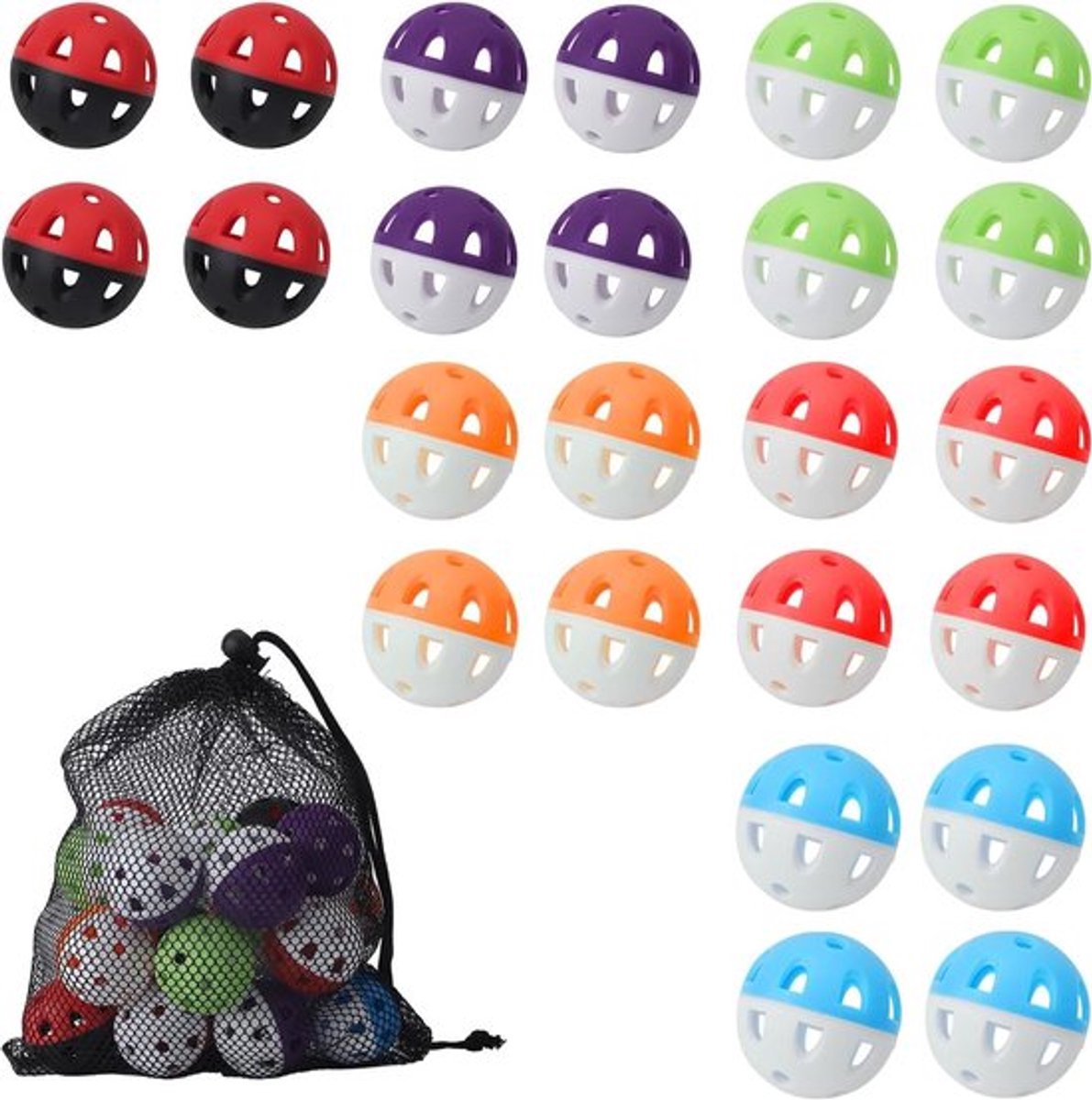 24 Stuks Baseball Trainingsballen, 42mm Kleine Golf Oefenballen met Trekkoordtas voor Slag- en Pitchingtraining