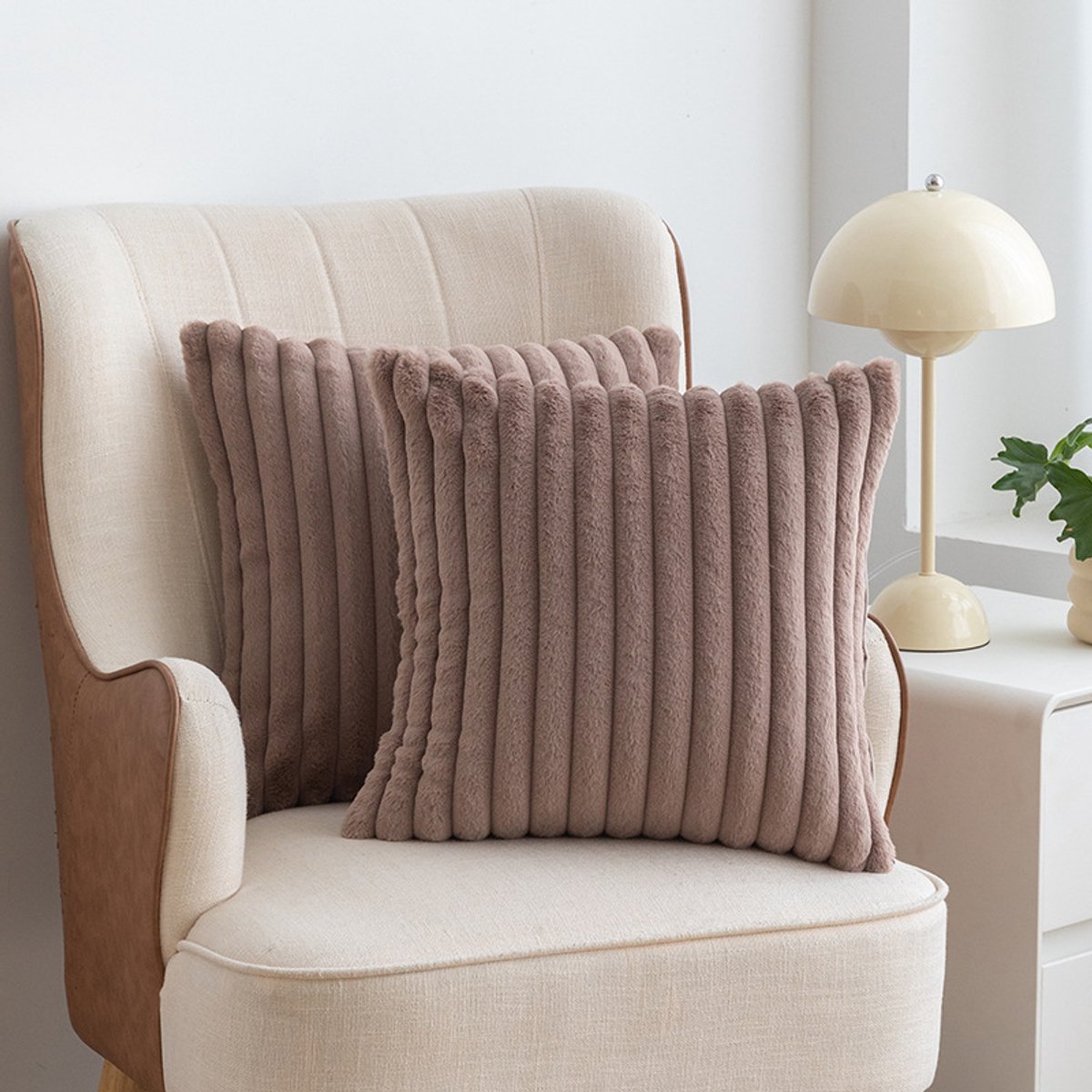 COVREO Sierkussenhoes 50x50 cm licht camel velours, set van 2