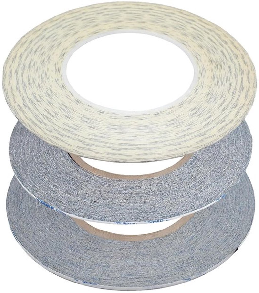 Set van 3 Dubbelzijdige Lijmtape (1 mm / 2 mm / 3 mm) voor Smartphone en Tablet Reparatie - Sterke Hechting voor Metaal en Plastic, 50 m per Rol