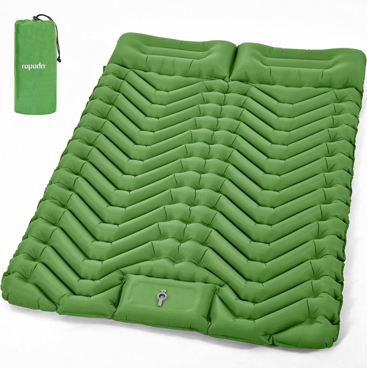 Extra dikke opblaasbare slaapmat voor 2 personen met kussen - geïntegreerde voetpomp - 200 x 132 cm - slaapmat met draagtas - voor campingmatras voor wandelen - kamperen (groen)