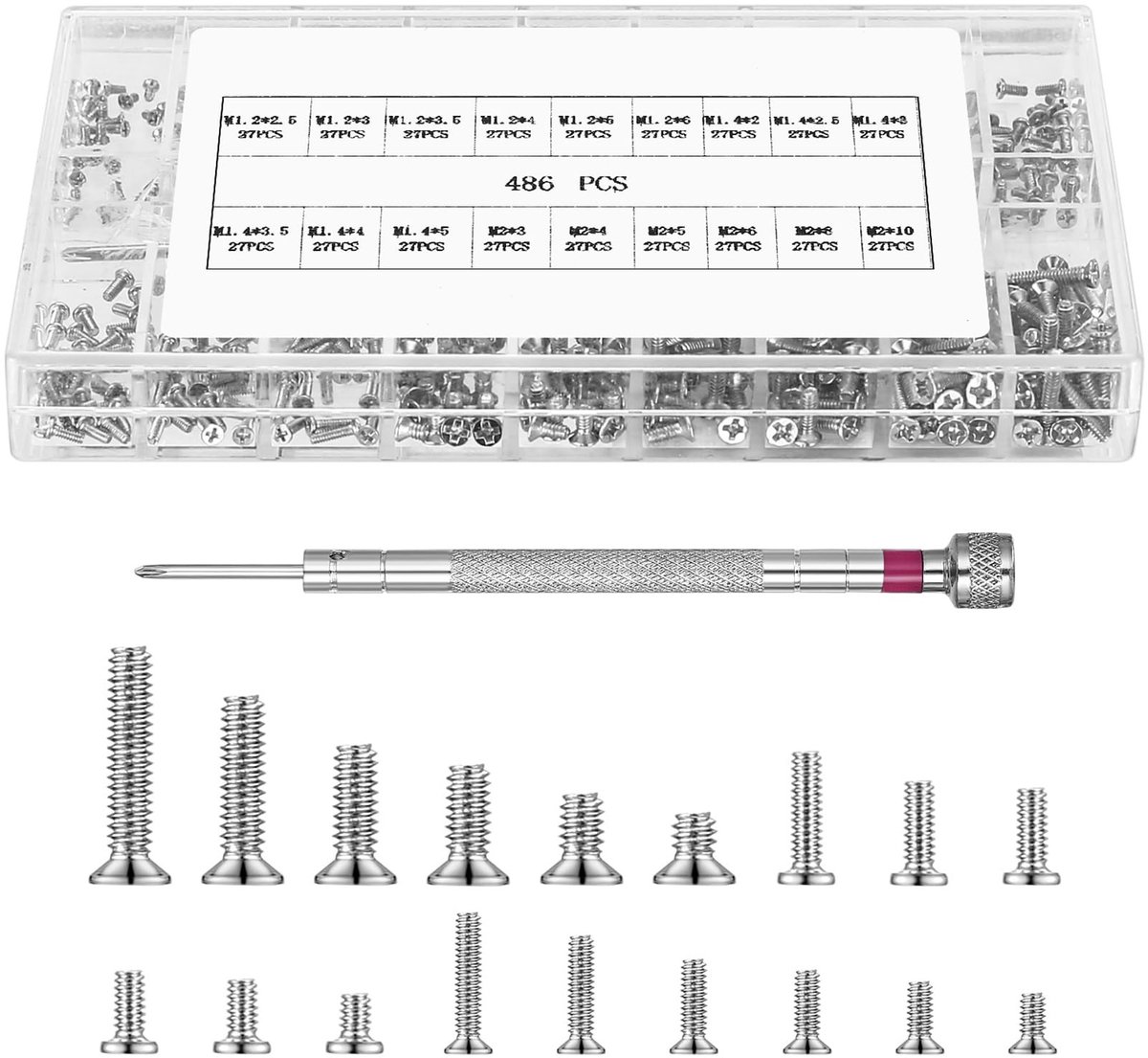 Solidchoice - 486 Stuks Mini Schroeven Assortiment voor Brillen en Horloges