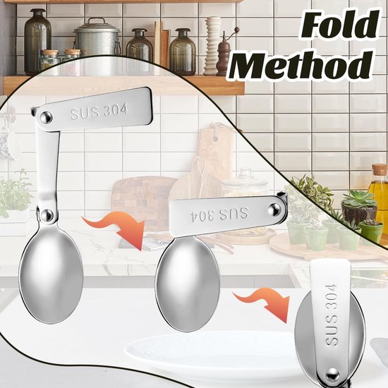 Folding Stainless Steel Spoon and Fork Set for Outdoor Picnic, Travel, Camping - 2 Pcs — afbeelding 3