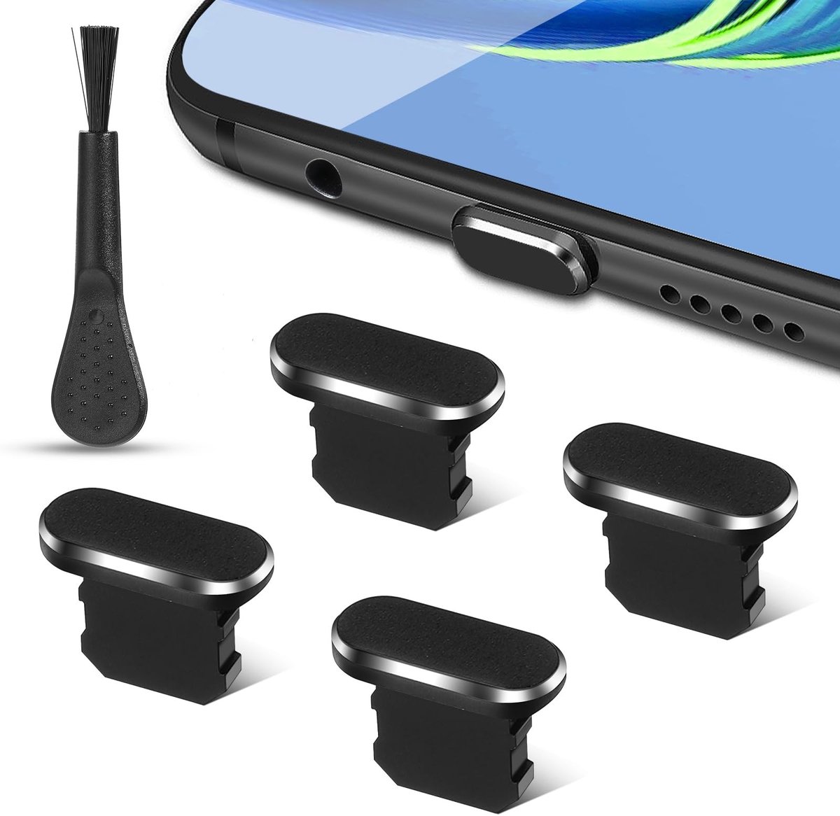 Solidchoice - Set van 4 Beschermende Opladers voor Mobiele Telefoon met Reinigingsborstel