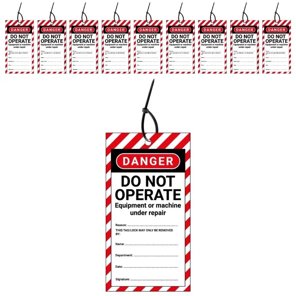 LOTO tags do not operate machine under repair EN - 10 stuks - inclusief tiewraps